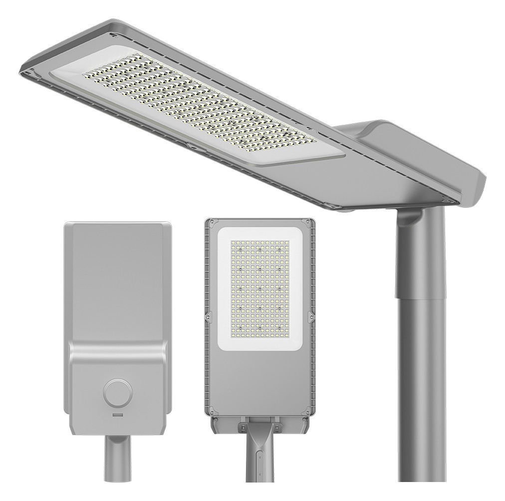 PS-STREET pole mounted, top and front views